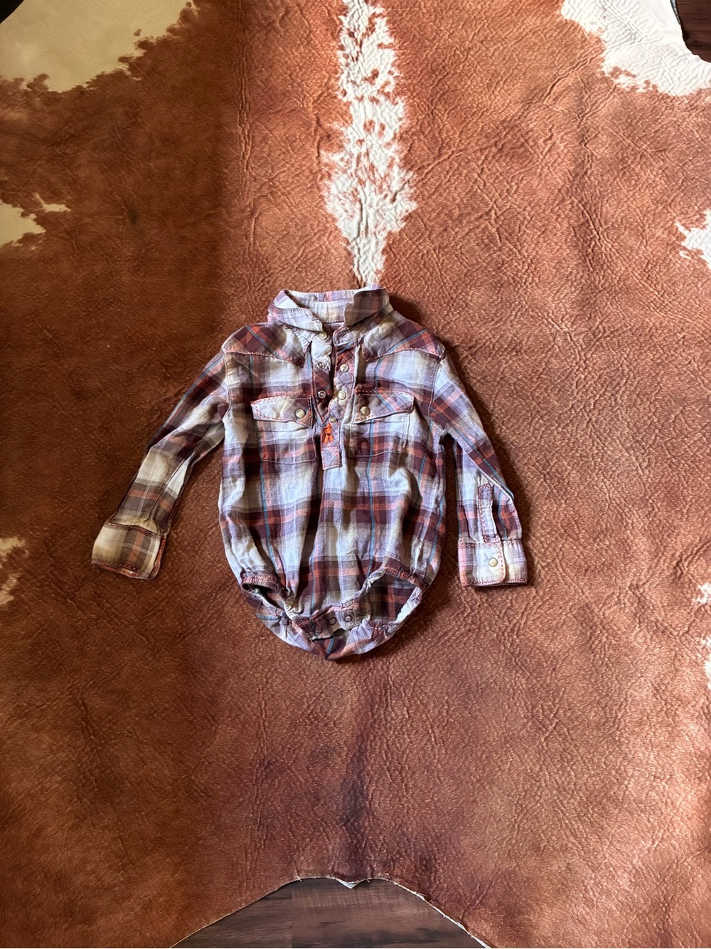 Baby Boys Plaid Long Sleeve Button Down Bodysuit Wrangler 
size 12 month